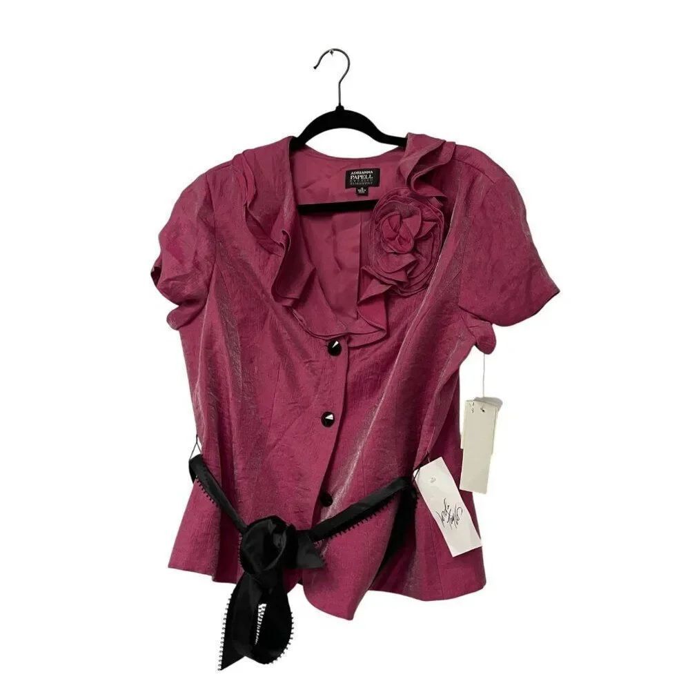 Adriana Papell Evening Womens Blouse Shimmer flower Jacket US 14 Pink NWT